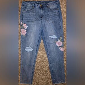 Women's Blue Jeans with Floral Embroidery